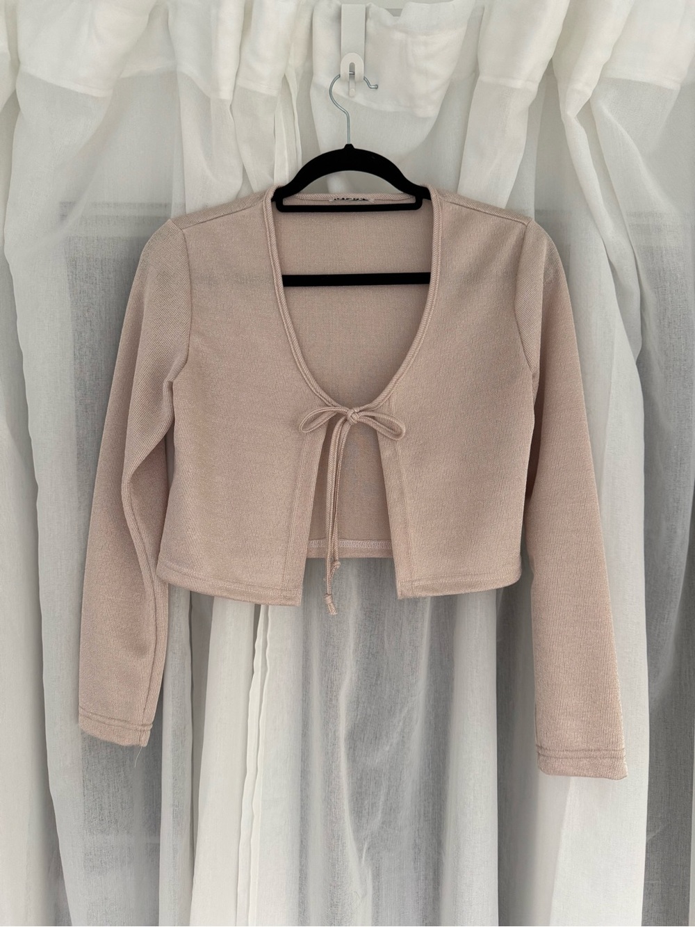 Cropped Tie-Front Knit Top in Champagne